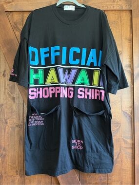 VTG 90s Blue Hawaii Official Shopping Shirt Oversized Pocket Tee Neon. Retro
